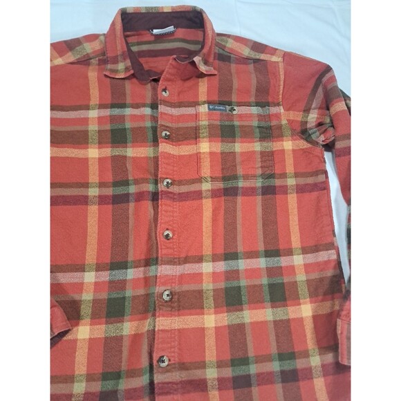 Columbia Mens Flannel Medium Red Outdoors Hiking Camping Button Up Collared - Picture 2 of 8
